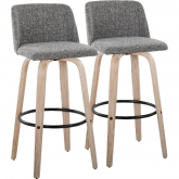 Toriano 30" Swivel Bar Stool in White Washed Wood & Grey Noise Fabric with Black Footrest (Set of 2)